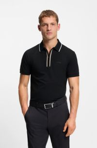 Slim-fit polo shirt in moisture-wicking stretch cotton, Black