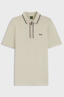 Active Slim-fit polo shirt in moisture-wicking stretch cotton, Light Beige
