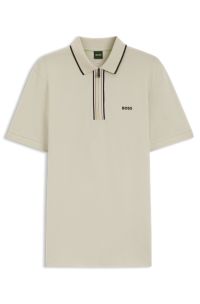Active Slim-fit polo shirt in moisture-wicking stretch cotton, Light Beige