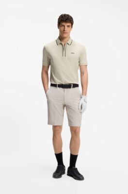Active Slim-fit polo shirt in moisture-wicking stretch cotton, Light Beige