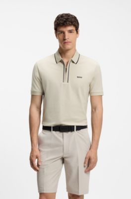 Active Slim-fit polo shirt in moisture-wicking stretch cotton, Light Beige