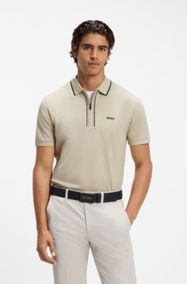 Active Slim-fit polo shirt in moisture-wicking stretch cotton, Light Beige
