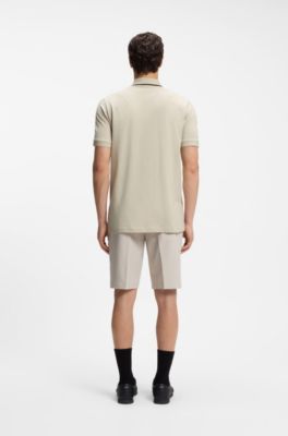 Active Slim-fit polo shirt in moisture-wicking stretch cotton, Light Beige