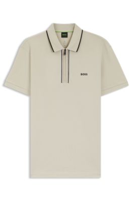 Slim-fit polo shirt in moisture-wicking stretch cotton, Light Beige
