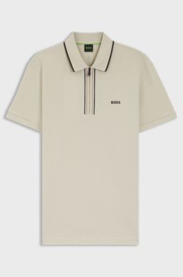 Slim-fit polo shirt in moisture-wicking stretch cotton, Light Beige