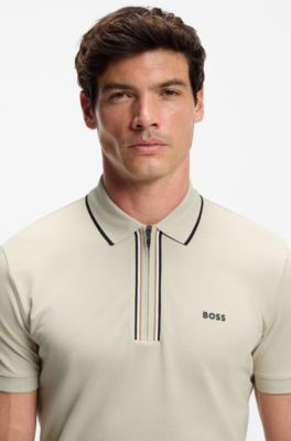 Slim-fit polo shirt in moisture-wicking stretch cotton, Light Beige