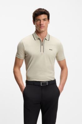 Active Slim-fit polo shirt in moisture-wicking stretch cotton, Light Beige