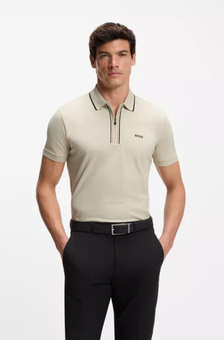 Slim-fit polo shirt in moisture-wicking stretch cotton