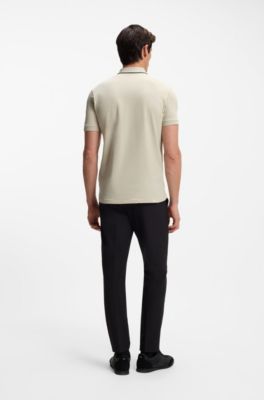 Slim-fit polo shirt in moisture-wicking stretch cotton, Light Beige