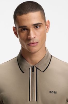 Active Slim-fit polo shirt in moisture-wicking stretch cotton, Light Green