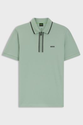 Active Slim-fit polo shirt in moisture-wicking stretch cotton, Light Green