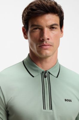 Active Slim-fit polo shirt in moisture-wicking stretch cotton, Light Green