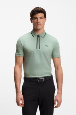 Active Slim-fit polo shirt in moisture-wicking stretch cotton, Light Green