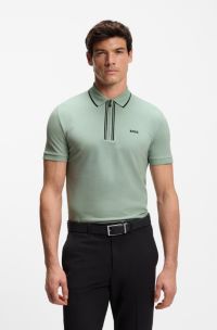 Slim-fit polo shirt in moisture-wicking stretch cotton, Light Green