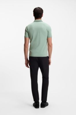 Active Slim-fit polo shirt in moisture-wicking stretch cotton, Light Green
