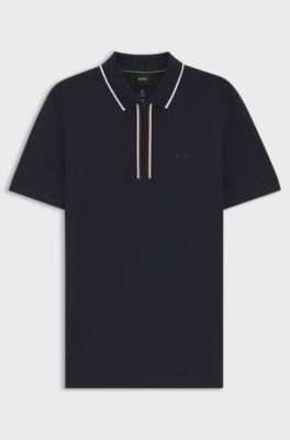 Active Slim-fit polo shirt in moisture-wicking stretch cotton, Dark Blue