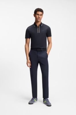 Active Slim-fit polo shirt in moisture-wicking stretch cotton, Dark Blue