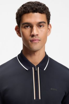 Active Slim-fit polo shirt in moisture-wicking stretch cotton, Dark Blue