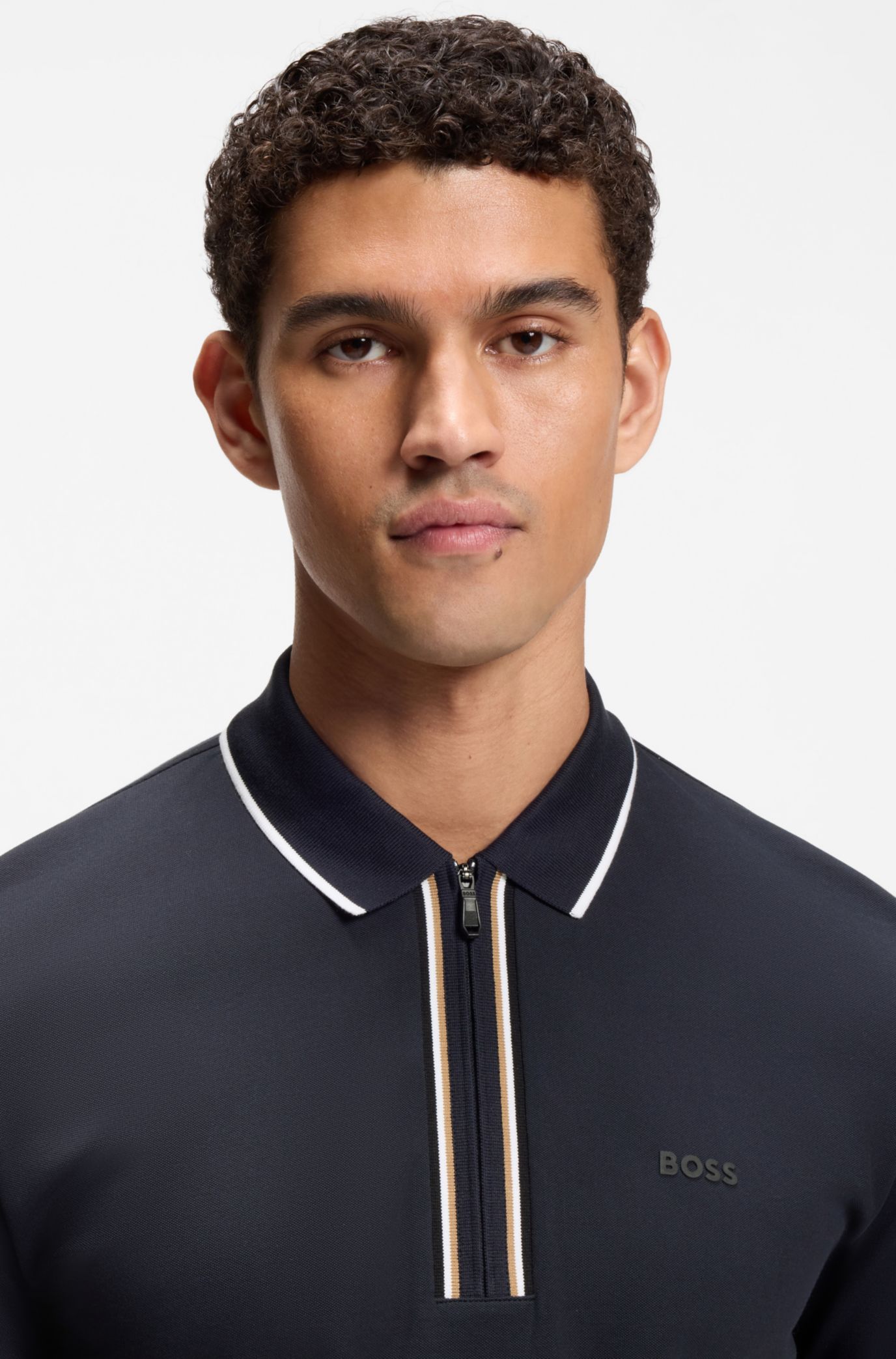 Active Slim-fit polo shirt in moisture-wicking stretch cotton, Dark Blue