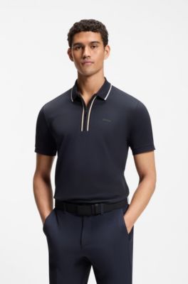 Active Slim-fit polo shirt in moisture-wicking stretch cotton, Dark Blue