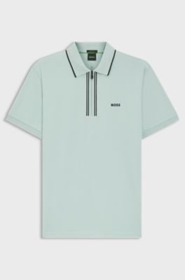 Slim-fit polo shirt in moisture-wicking stretch cotton, Turquoise