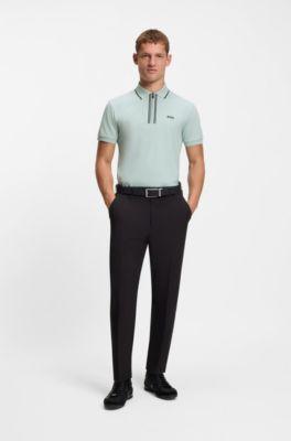 Slim-fit polo shirt in moisture-wicking stretch cotton, Turquoise