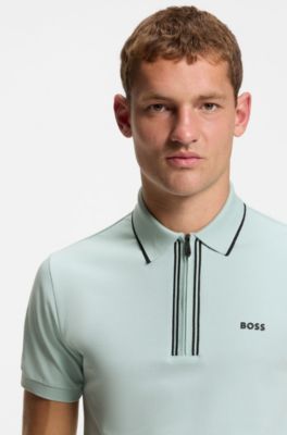 Slim-fit polo shirt in moisture-wicking stretch cotton, Turquoise