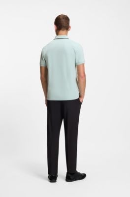 Slim-fit polo shirt in moisture-wicking stretch cotton, Turquoise
