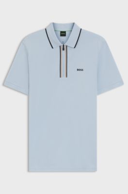 Active Slim-fit polo shirt in moisture-wicking stretch cotton, Light Blue