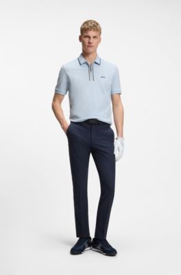 Active Slim-fit polo shirt in moisture-wicking stretch cotton, Light Blue