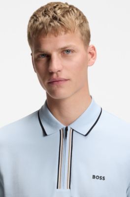 Active Slim-fit polo shirt in moisture-wicking stretch cotton, Light Blue