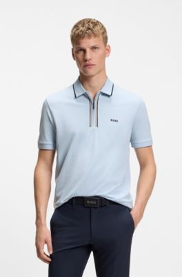 Active Slim-fit polo shirt in moisture-wicking stretch cotton, Light Blue