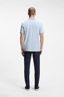 Active Slim-fit polo shirt in moisture-wicking stretch cotton, Light Blue