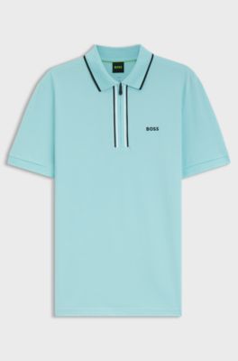 Active Slim-fit polo shirt in moisture-wicking stretch cotton, Light Blue