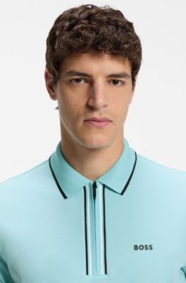 Active Slim-fit polo shirt in moisture-wicking stretch cotton, Light Blue