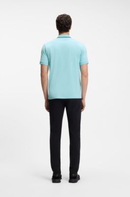 Active Slim-fit polo shirt in moisture-wicking stretch cotton, Light Blue