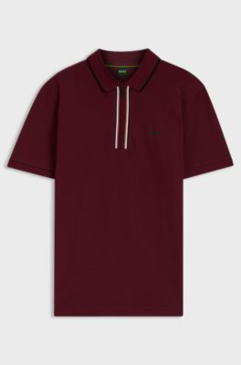 Active Slim-fit polo shirt in moisture-wicking stretch cotton, Dark Red