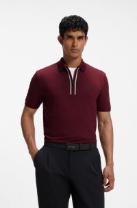 Active Slim-fit polo shirt in moisture-wicking stretch cotton, Dark Red