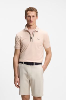 Active Slim-fit polo van vochtafvoerende stretchkatoen, Lichtroze