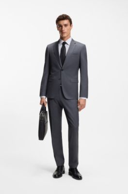 Slim-fit shirt in printed stretch cotton, Blue Patterned