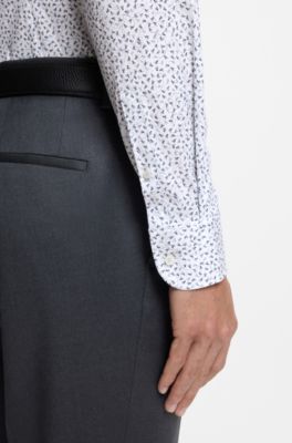 Slim-fit shirt in printed stretch cotton, Blue Patterned