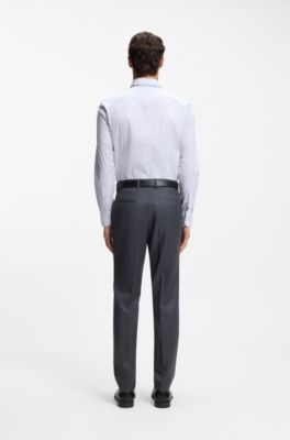 Slim-fit shirt in printed stretch cotton, Blue Patterned