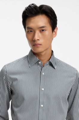 Regular-fit shirt in striped easy-iron cotton, Green Stripes