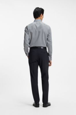 Regular-fit shirt in striped easy-iron cotton, Green Stripes