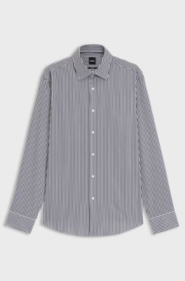 Regular-fit shirt in striped easy-iron cotton, Blue stripes