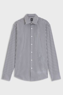 Regular-fit shirt in striped easy-iron cotton, Blue stripes