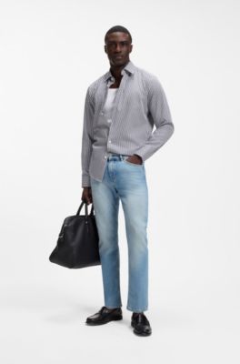 Regular-fit shirt in striped easy-iron cotton, Blue stripes