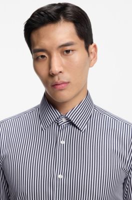 Regular-fit shirt in striped easy-iron cotton, Blue Stripes