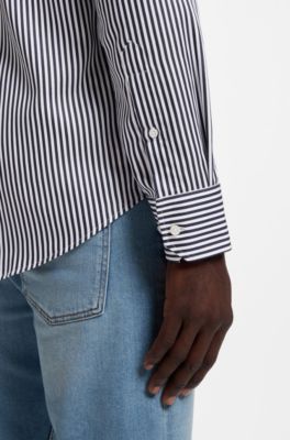 Regular-fit shirt in striped easy-iron cotton, Blue stripes