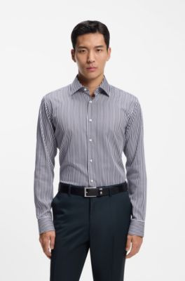 Regular-fit shirt in striped easy-iron cotton, Blue Stripes